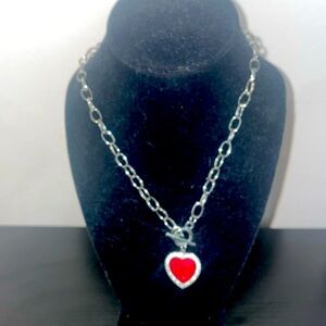 Heart necklace ruby simulated jewel with diamond like accent